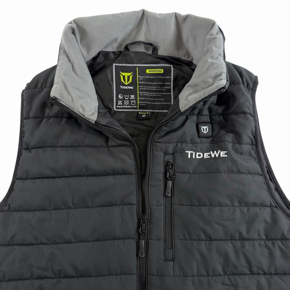 TideWe Women's Heated Puffer Vest Medium Black Full Zip Battery Pack Winter Warm